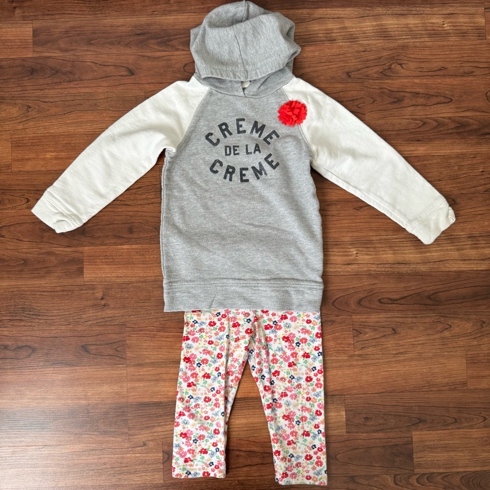 Oshkosh • H&M | Grey "Creme de la Creme" Hoodie Tunic with Floral Capri Leggings